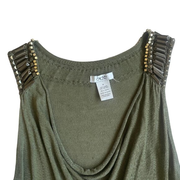 cache khaki flowy beaded scoop neck tank top size medium - Picture 3 of 8
